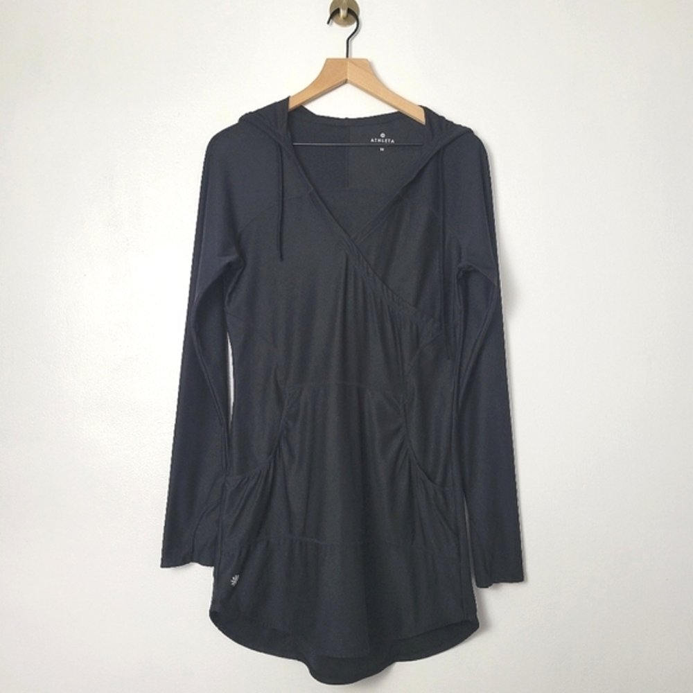 Athleta Wick-It Wader Cover-Up Tunic Black Long Sleeve Hoodie